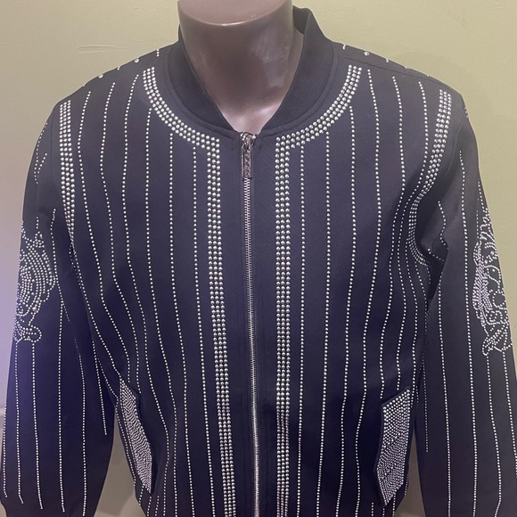 Barabas Black Beaded studded Bomber Jacket modern fit - Picture 4 of 5
